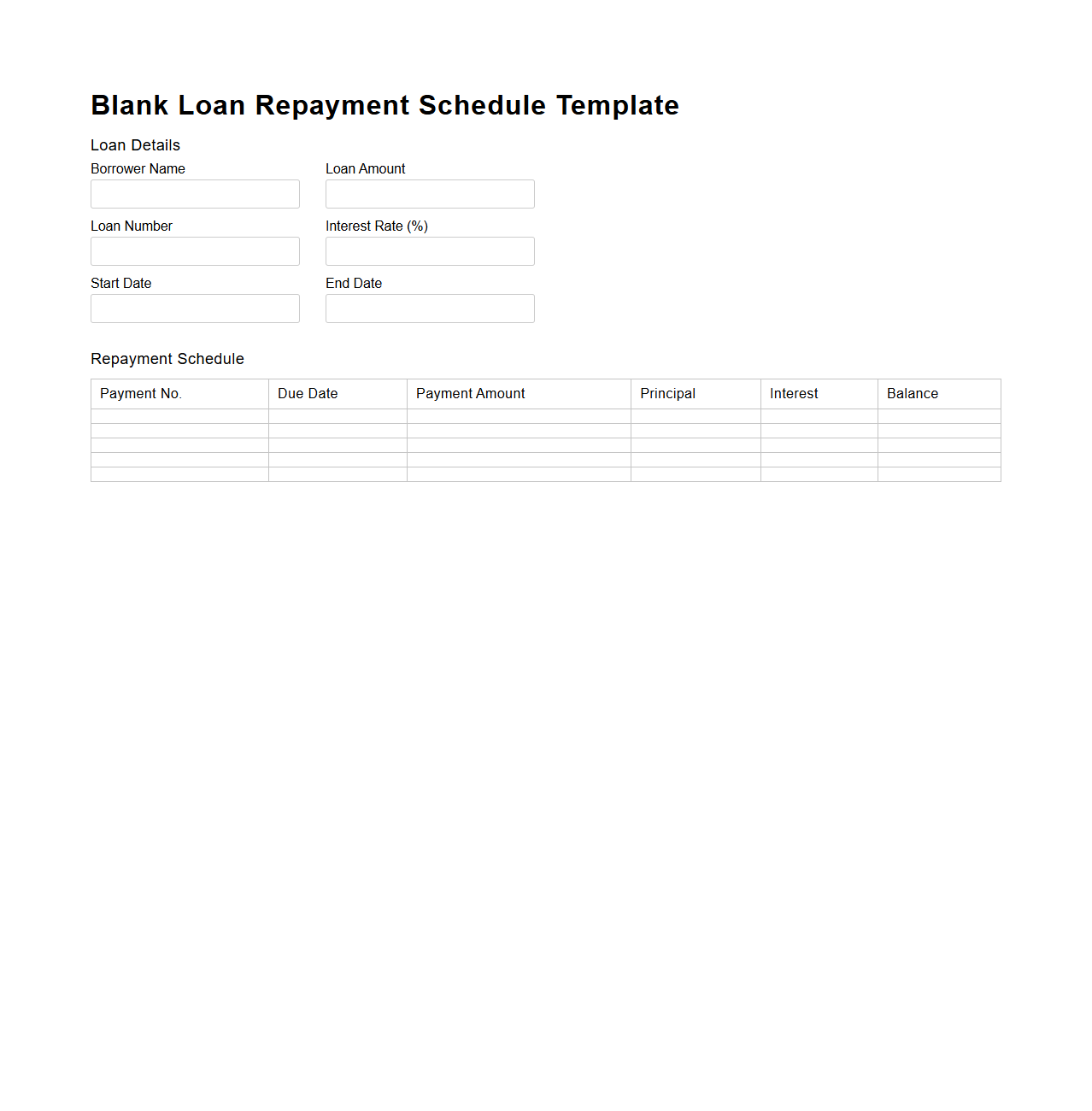 Blank Loan Repayment Schedule Template