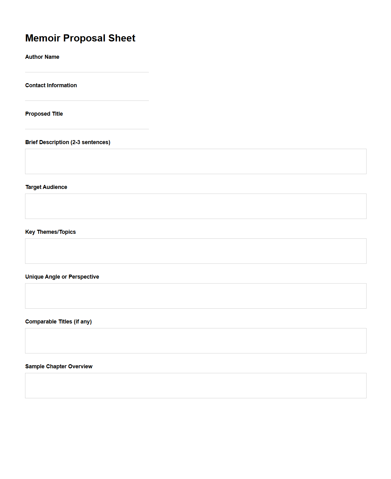 Blank Memoir Proposal Sheet for Authors