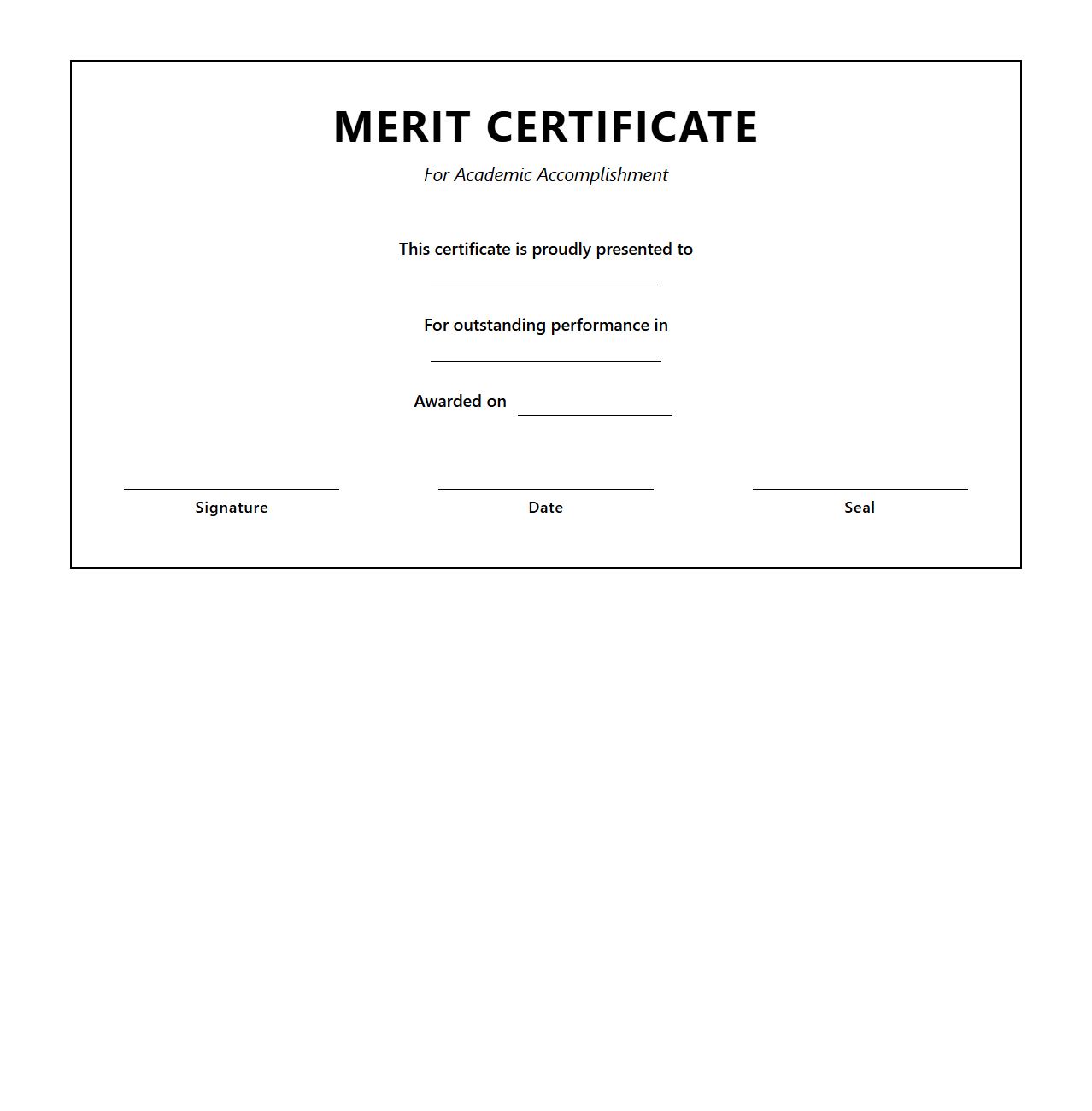 Blank Merit Certificate Template for Academic Accomplishment