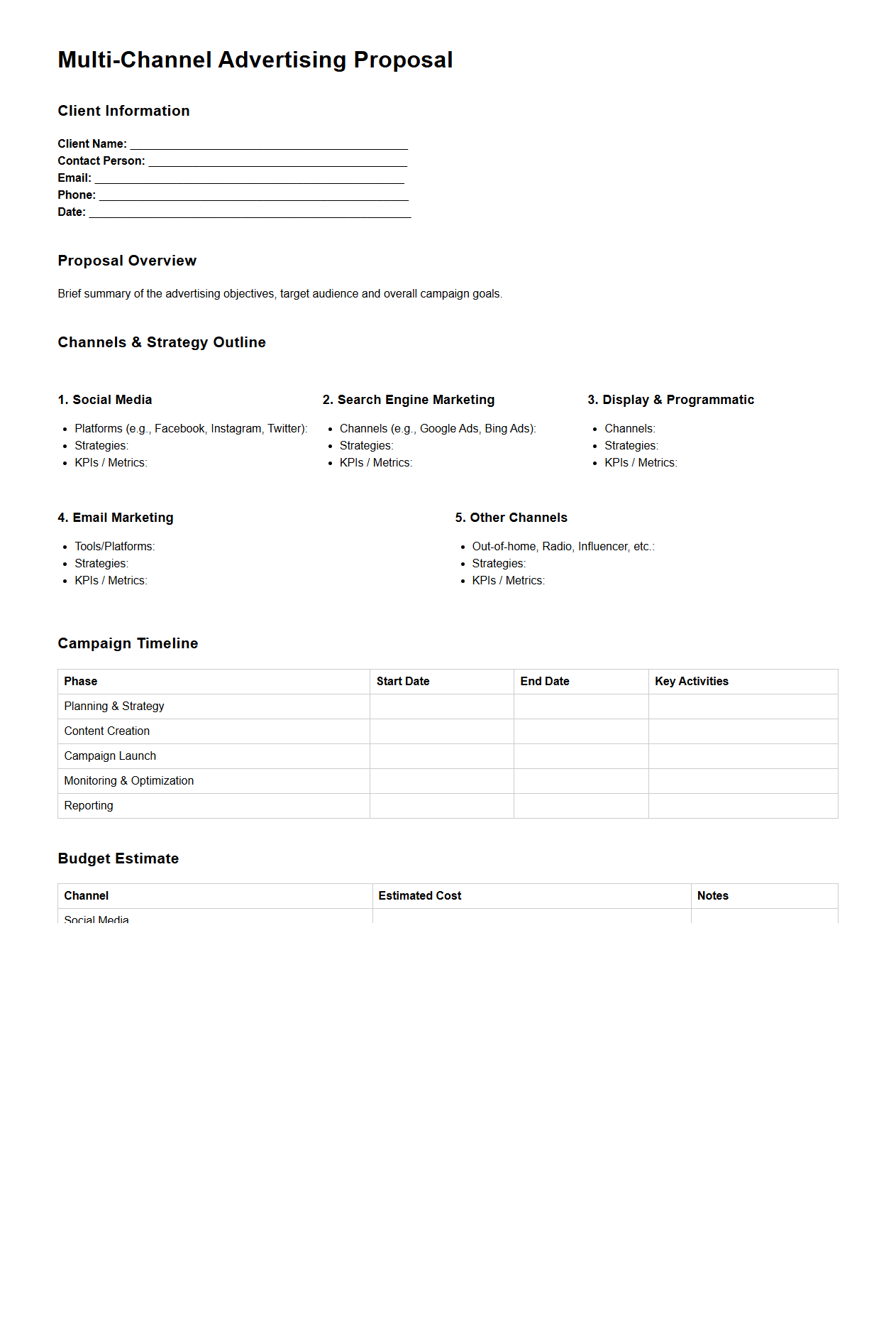 Blank Multi-Channel Advertising Proposal Template