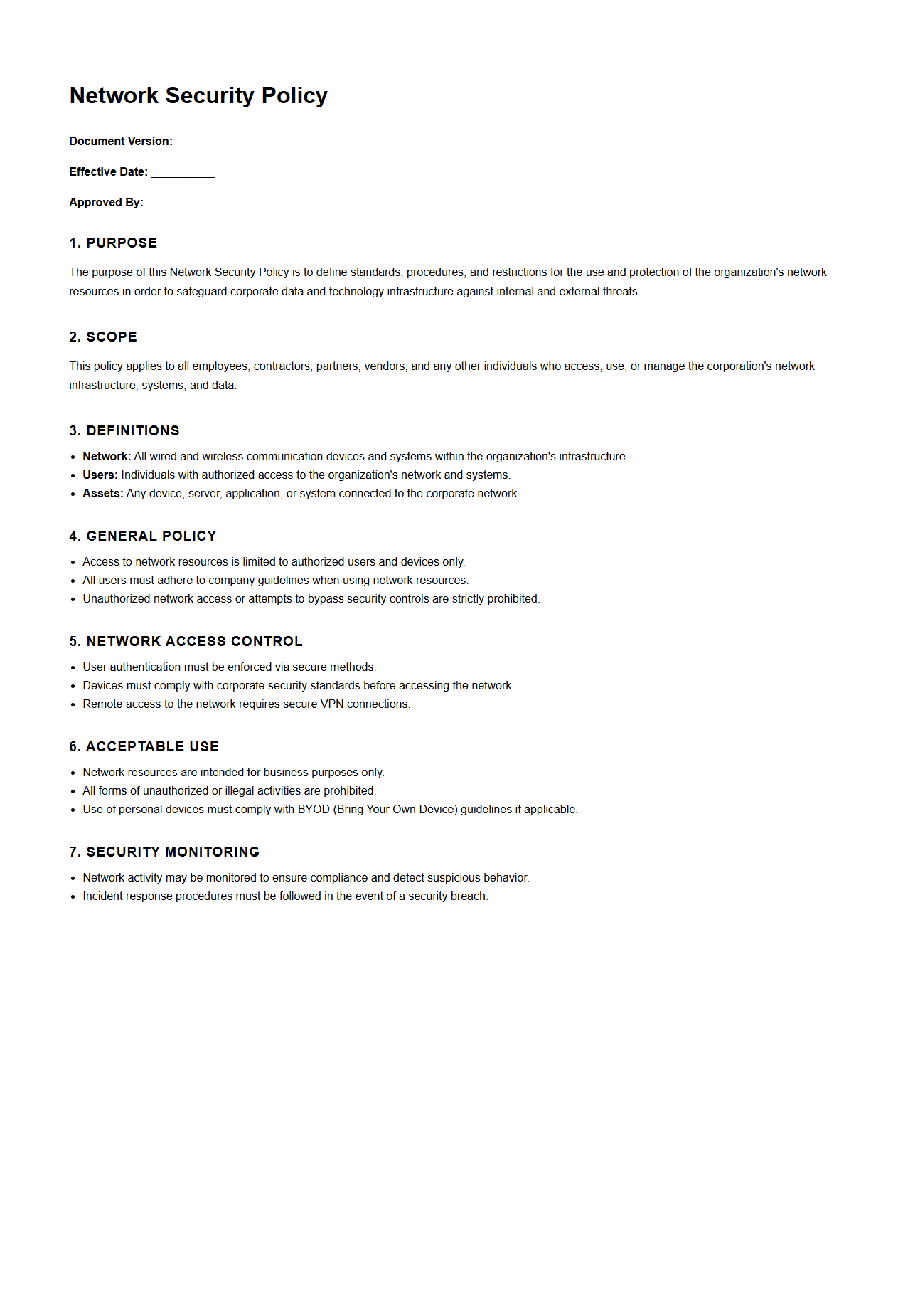 Blank Network Security Policy Draft for Corporations