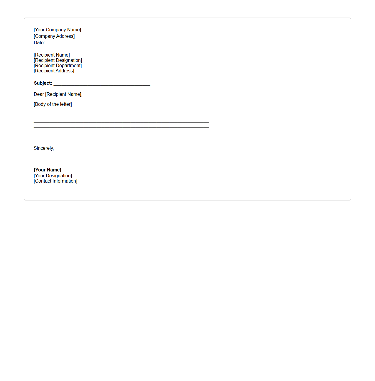 Blank Official Letter Template for Workplace Communication