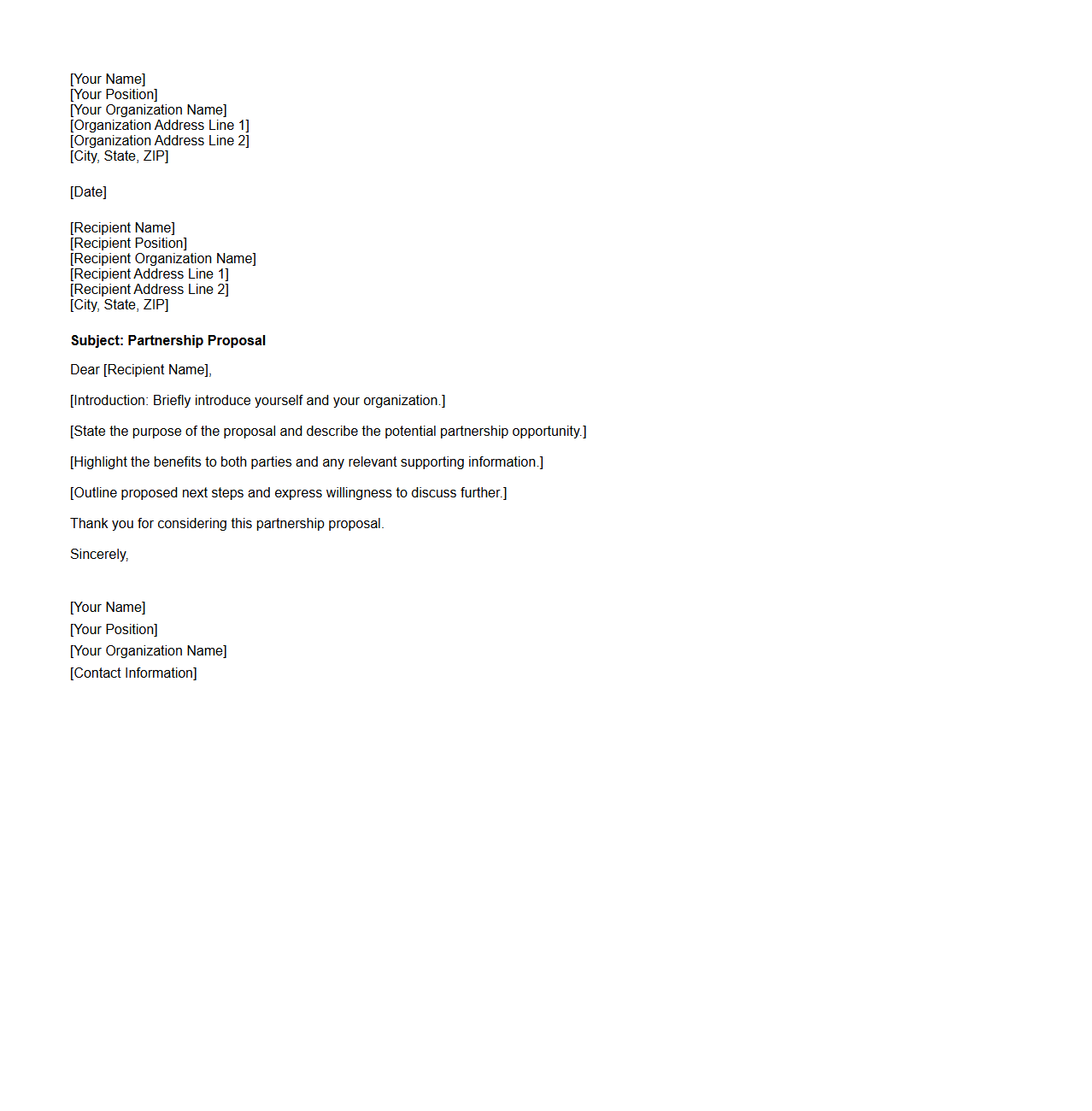 Blank Partnership Proposal Letter Format