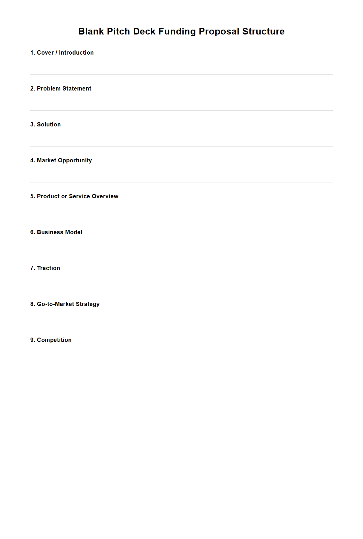Blank Pitch Deck Funding Proposal Structure for Entrepreneurs
