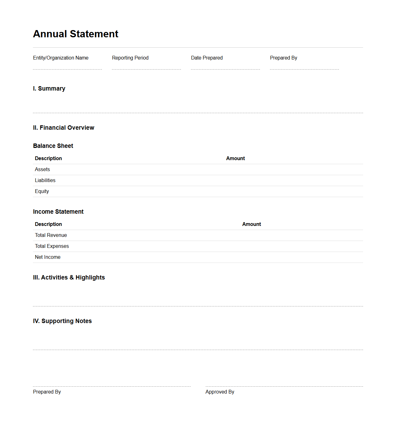 Blank Professional Annual Statement Template