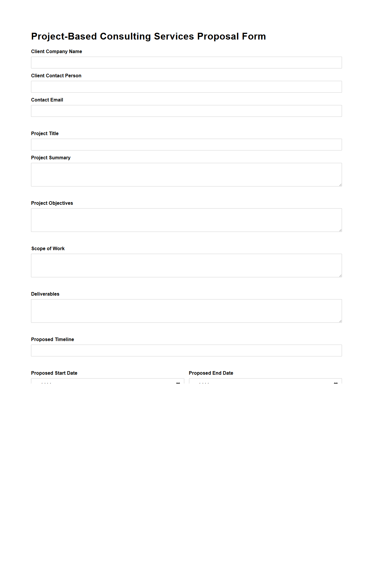 Blank Project-Based Consulting Services Proposal Form