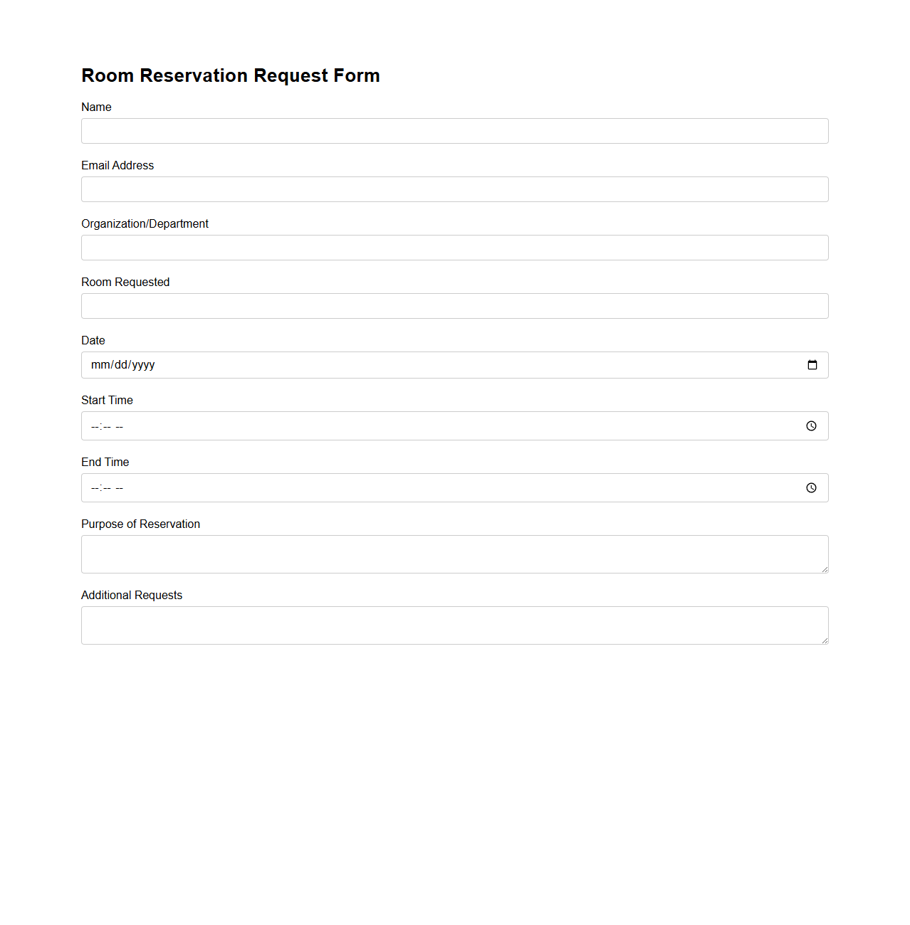 Blank Room Reservation Request Form Template