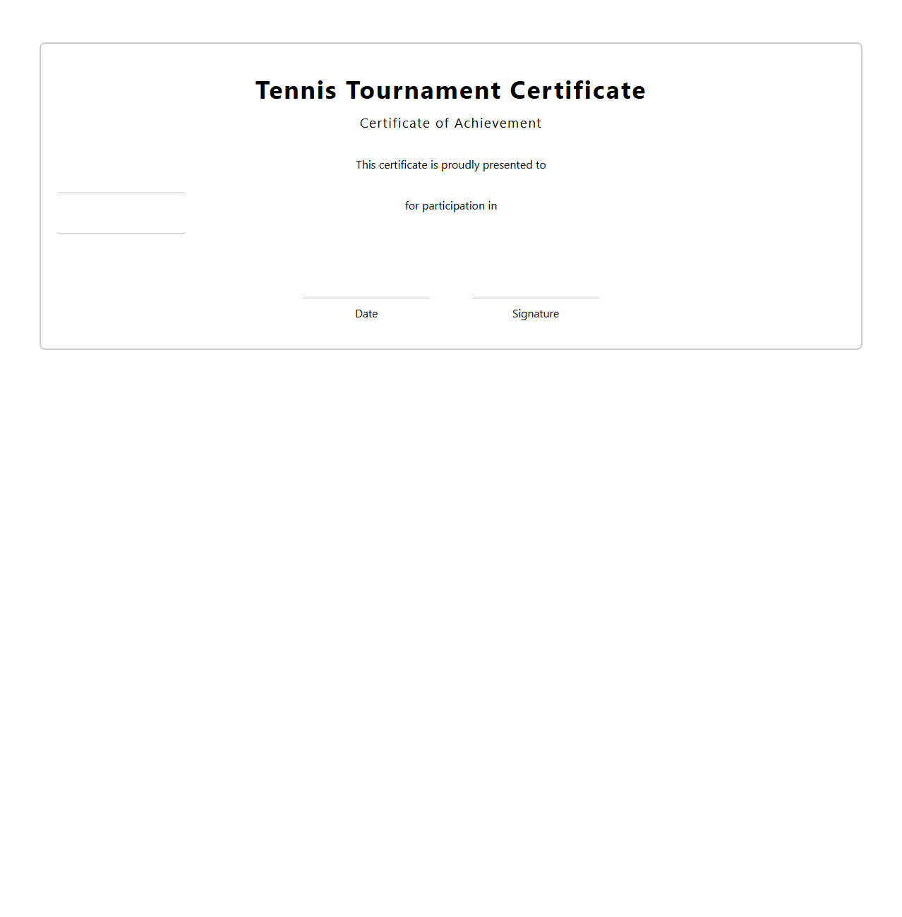 Blank Tennis Tournament Certificate Template