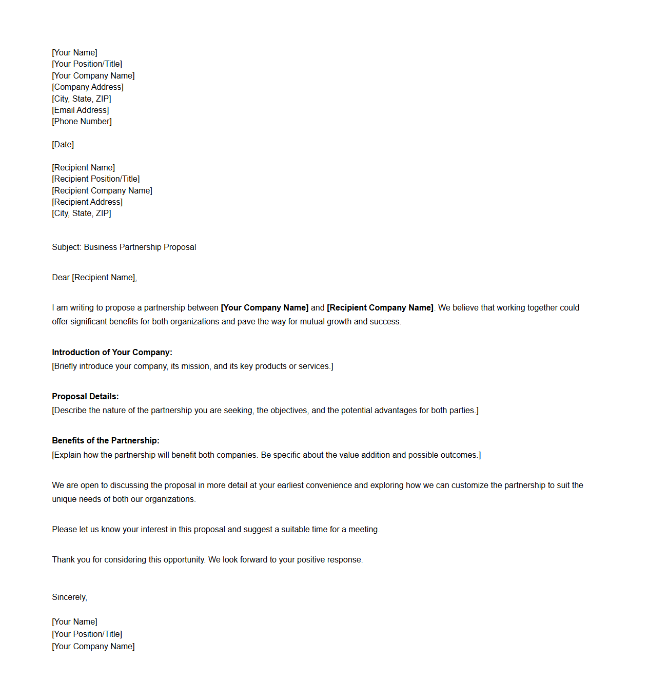 Business Partnership Proposal Letter Template