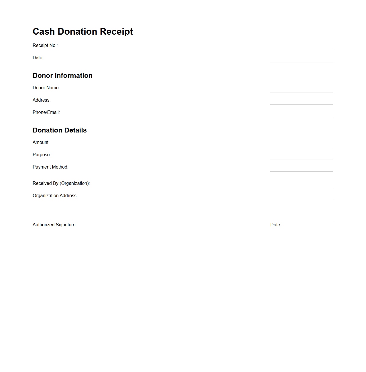 Cash Donation Receipt Template