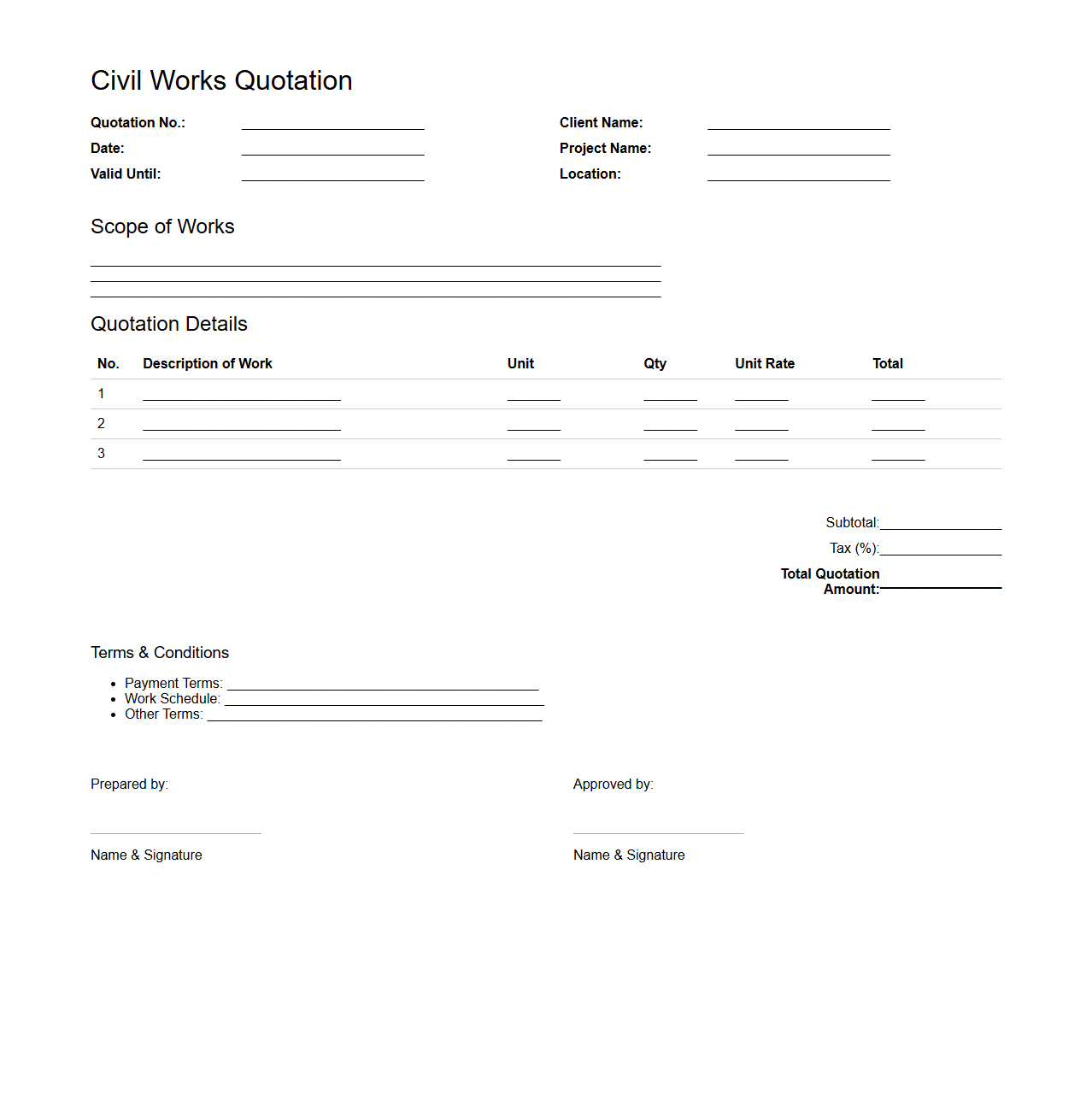 Civil Works Quotation Template