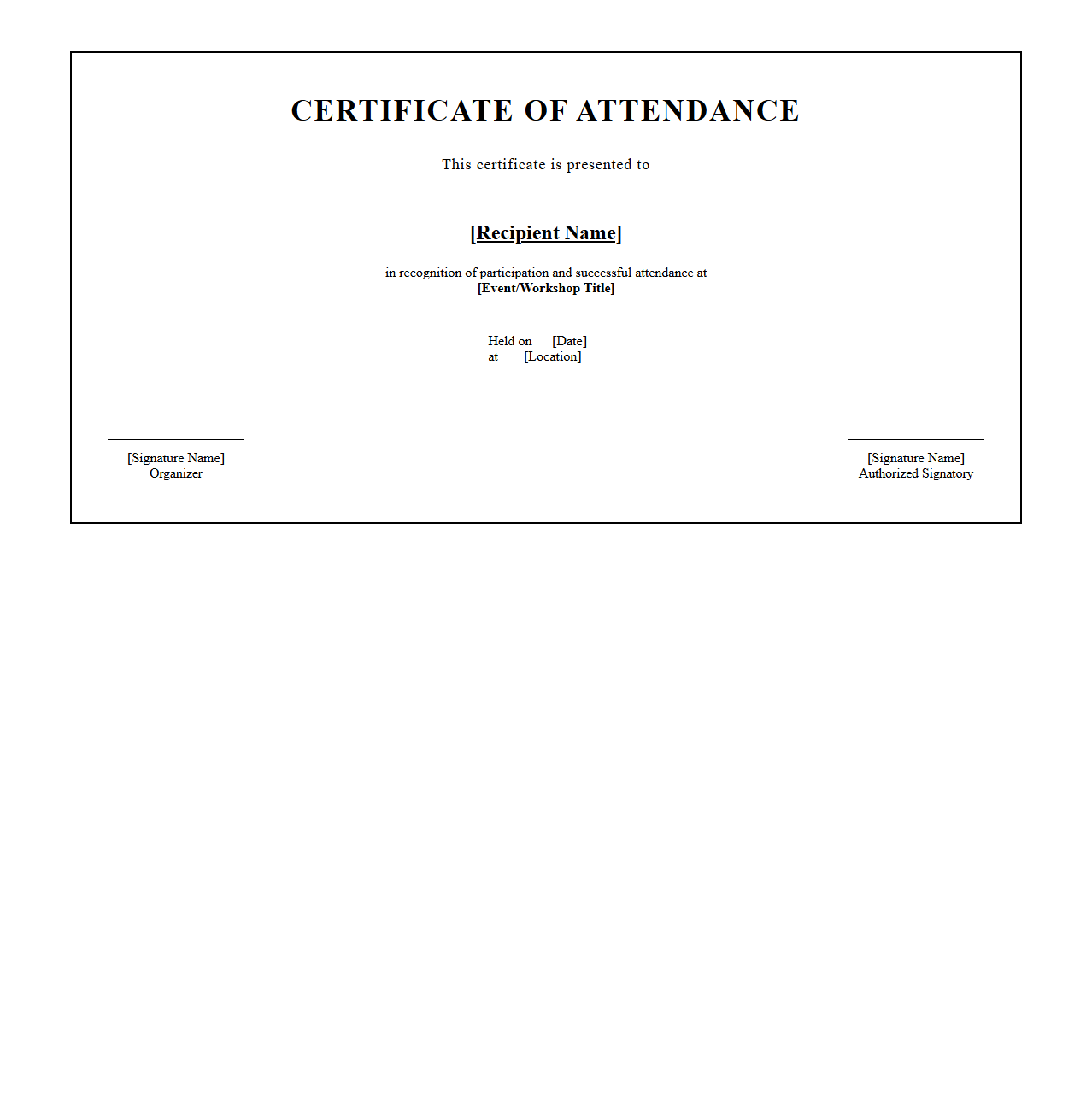 Classic Certificate of Attendance Layout