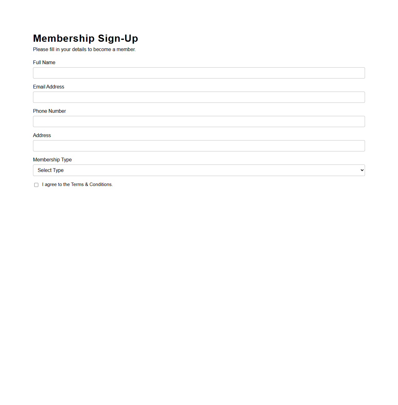 Clean Membership Sign-Up Sheet Sample