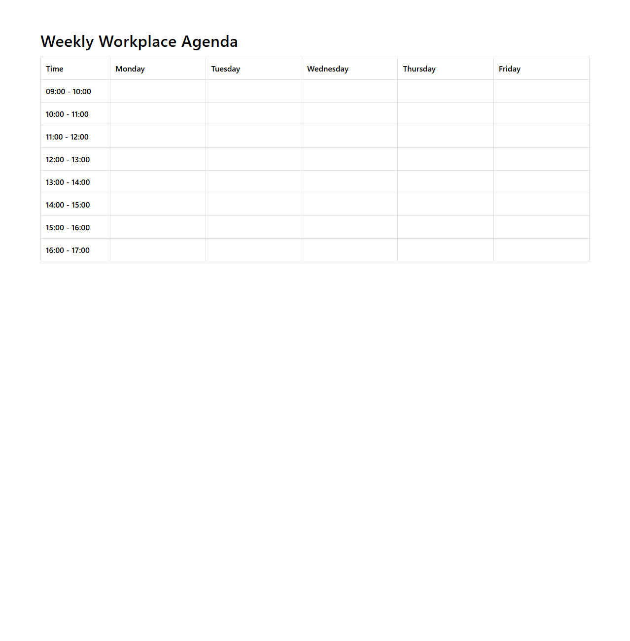 Clean Weekly Agenda for Workplace Tasks