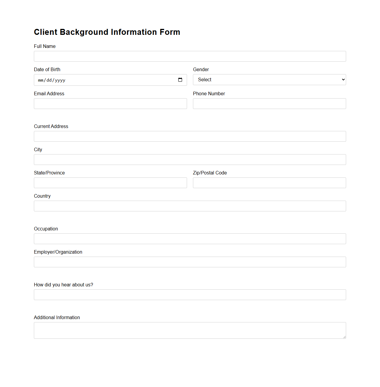 Client Background Information Form