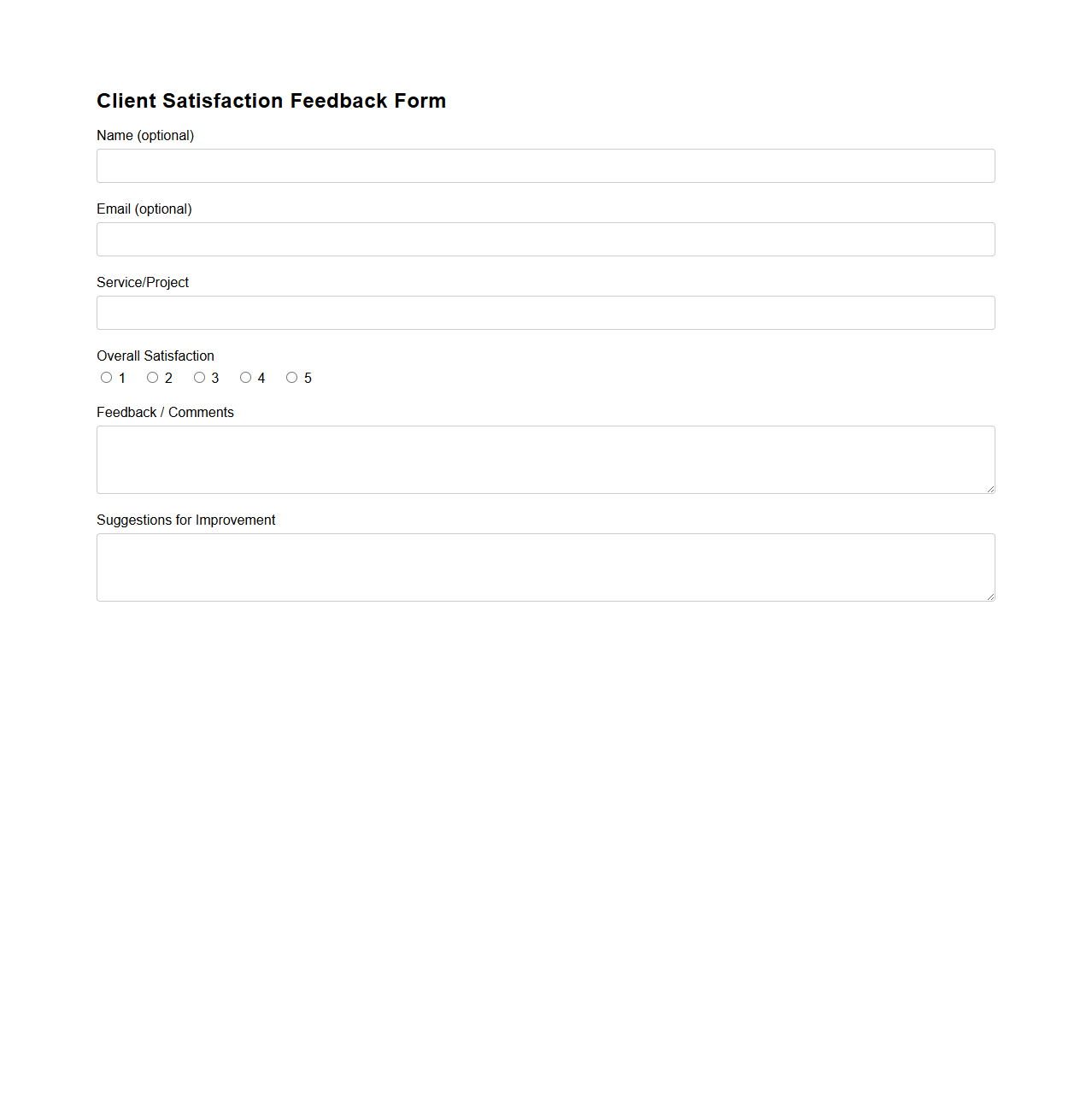 Client Satisfaction Feedback Form
