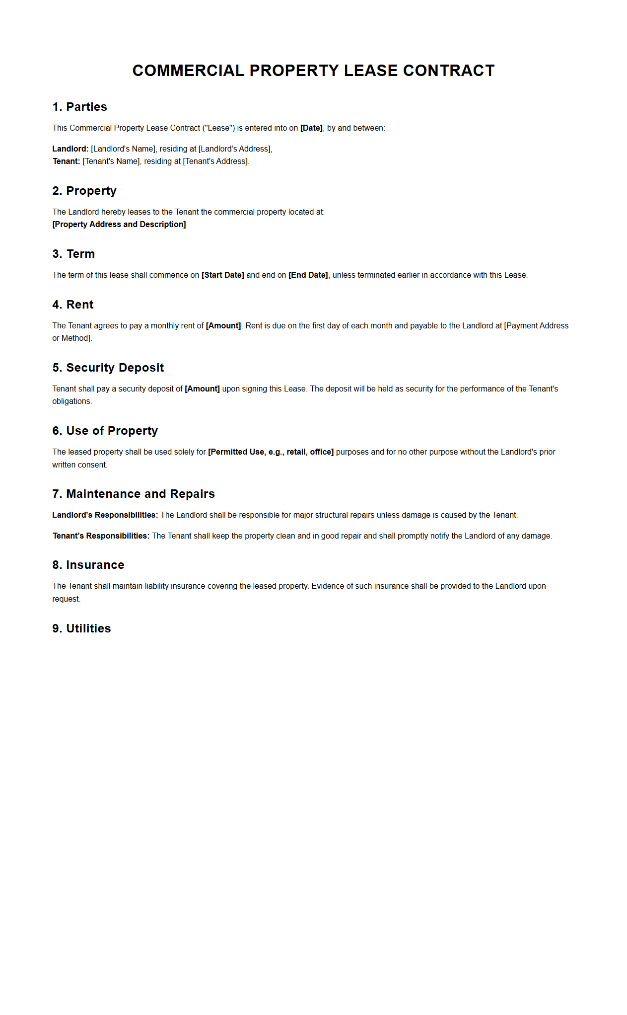 Commercial Property Lease Contract Template