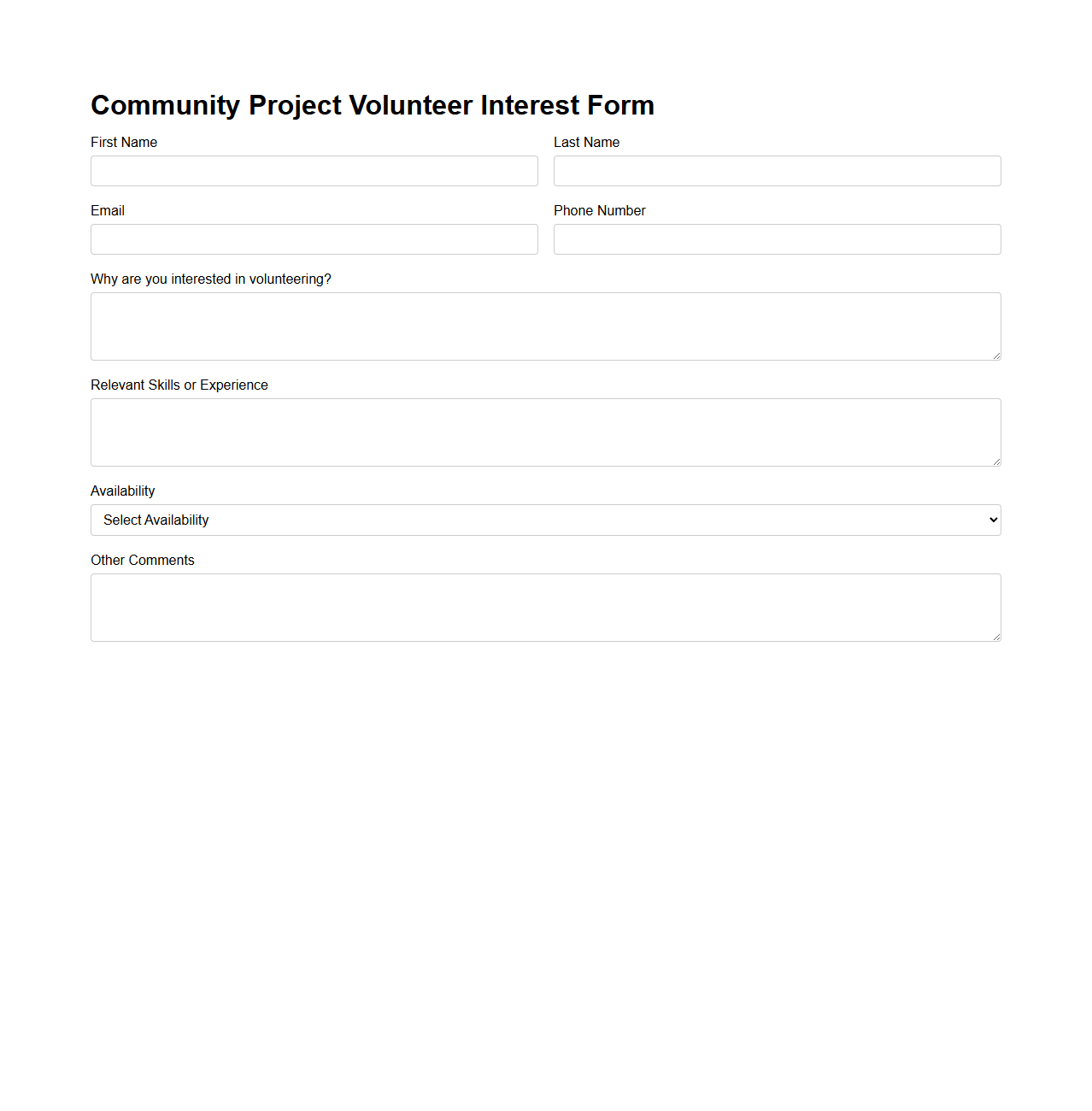 Community Project Volunteer Interest Form