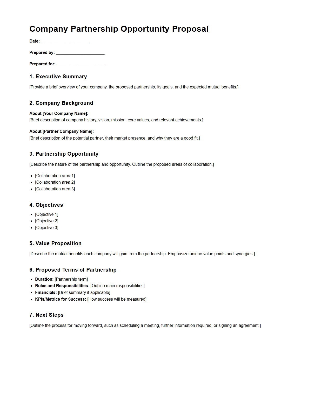 Company Partnership Opportunity Proposal Template