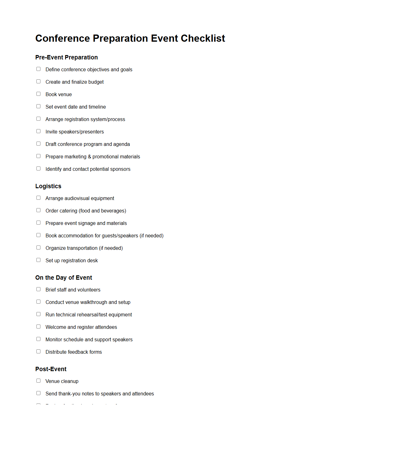 Conference Preparation Event Checklist