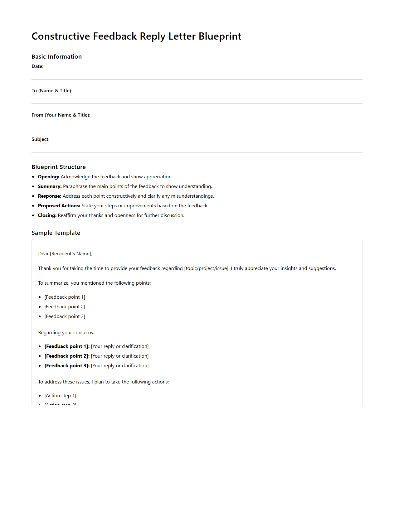 Constructive Feedback Reply Letter Blueprint