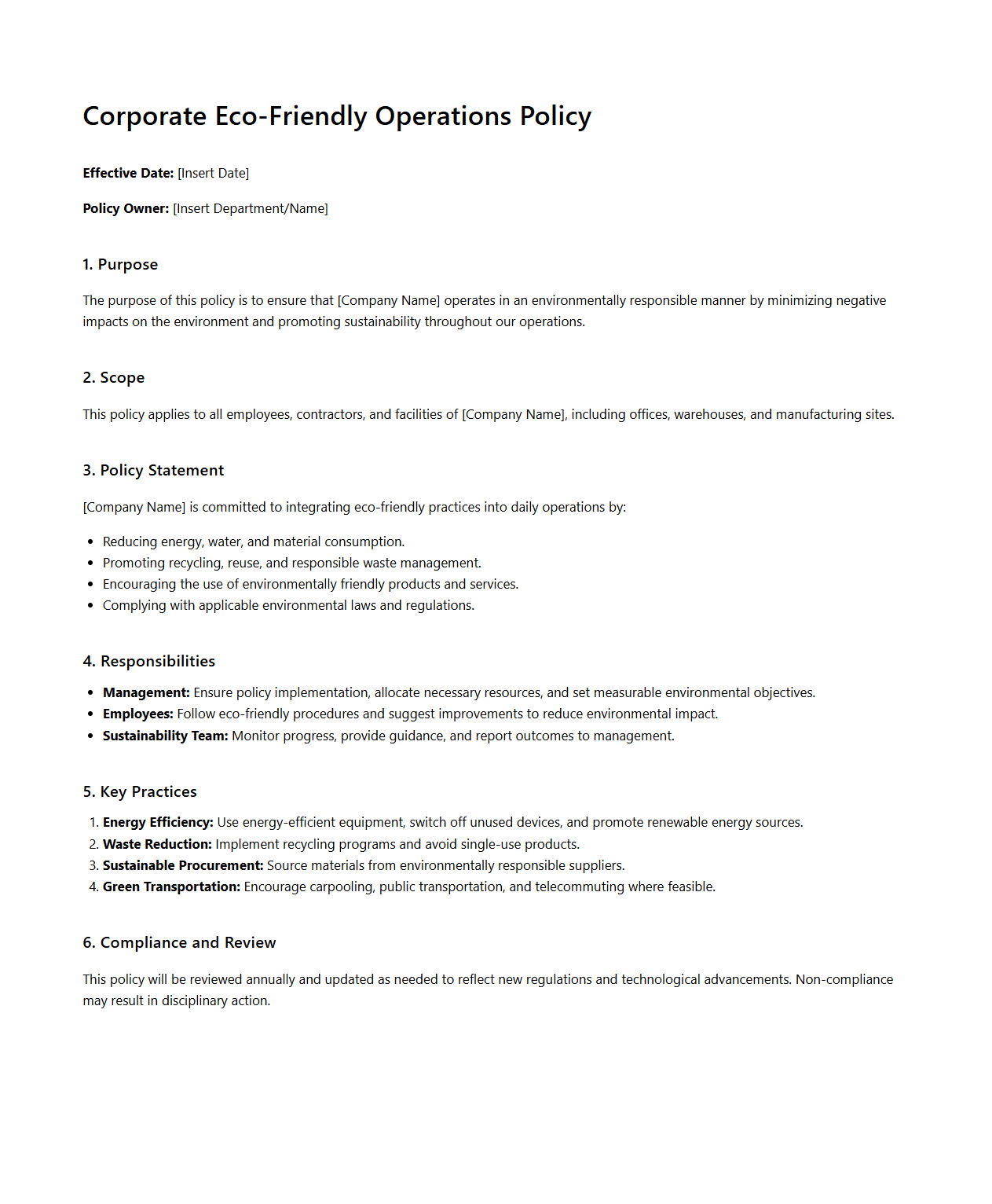 Corporate Eco-Friendly Operations Policy Sample