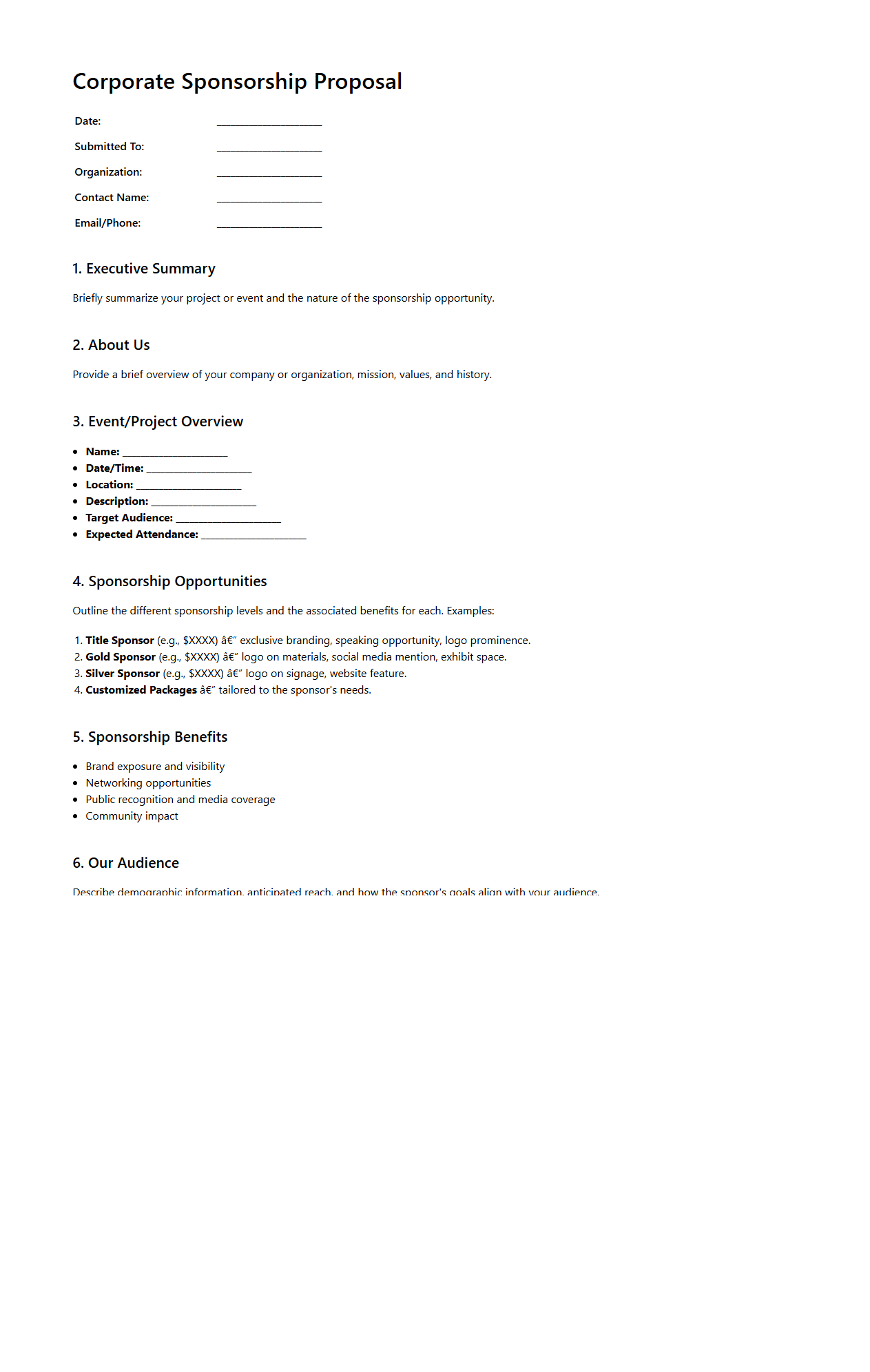 Corporate Sponsorship Proposal Template