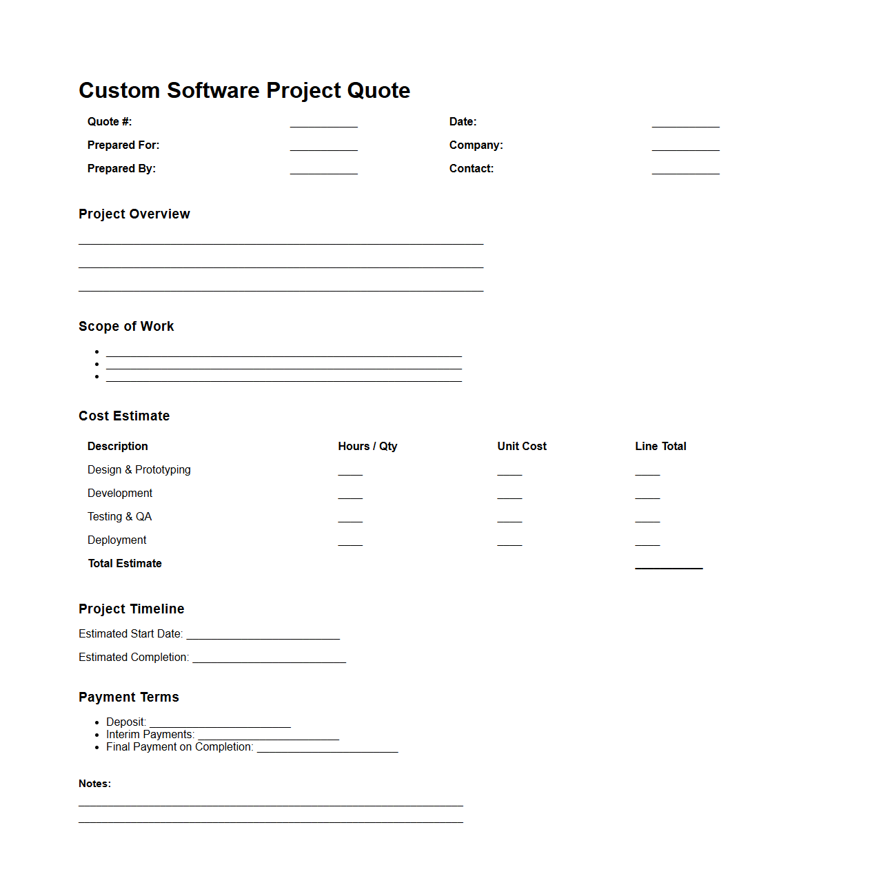 Custom Software Project Quote Template