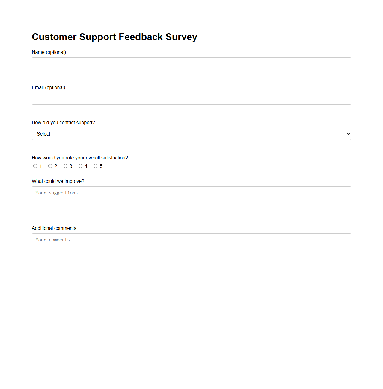 Customer Support Feedback Survey