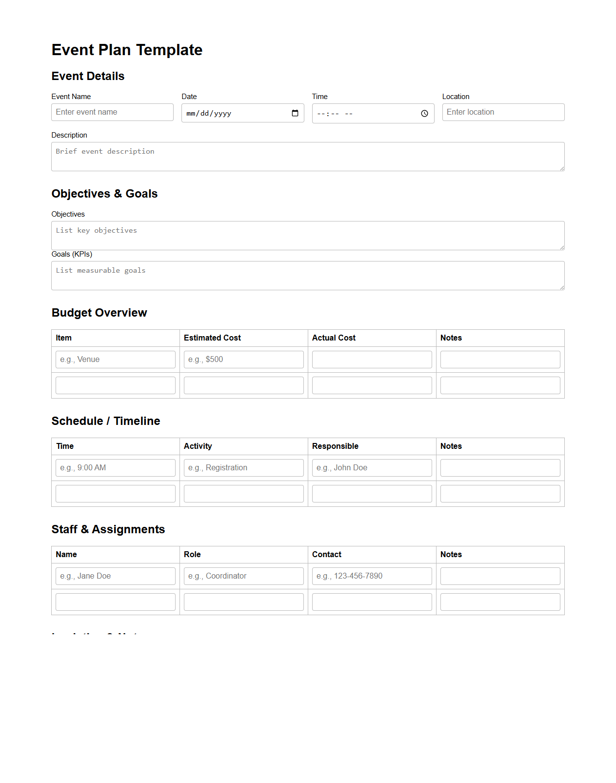 Customizable Event Plan Template for Coordinators