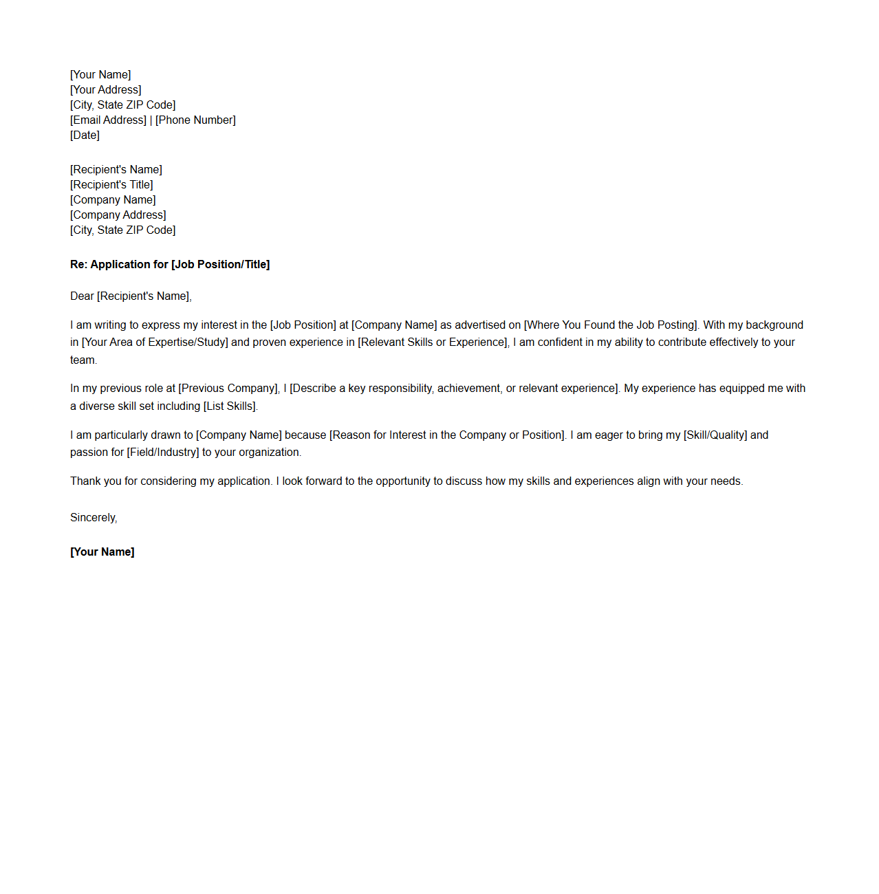 Customizable Job Application Cover Letter Layout