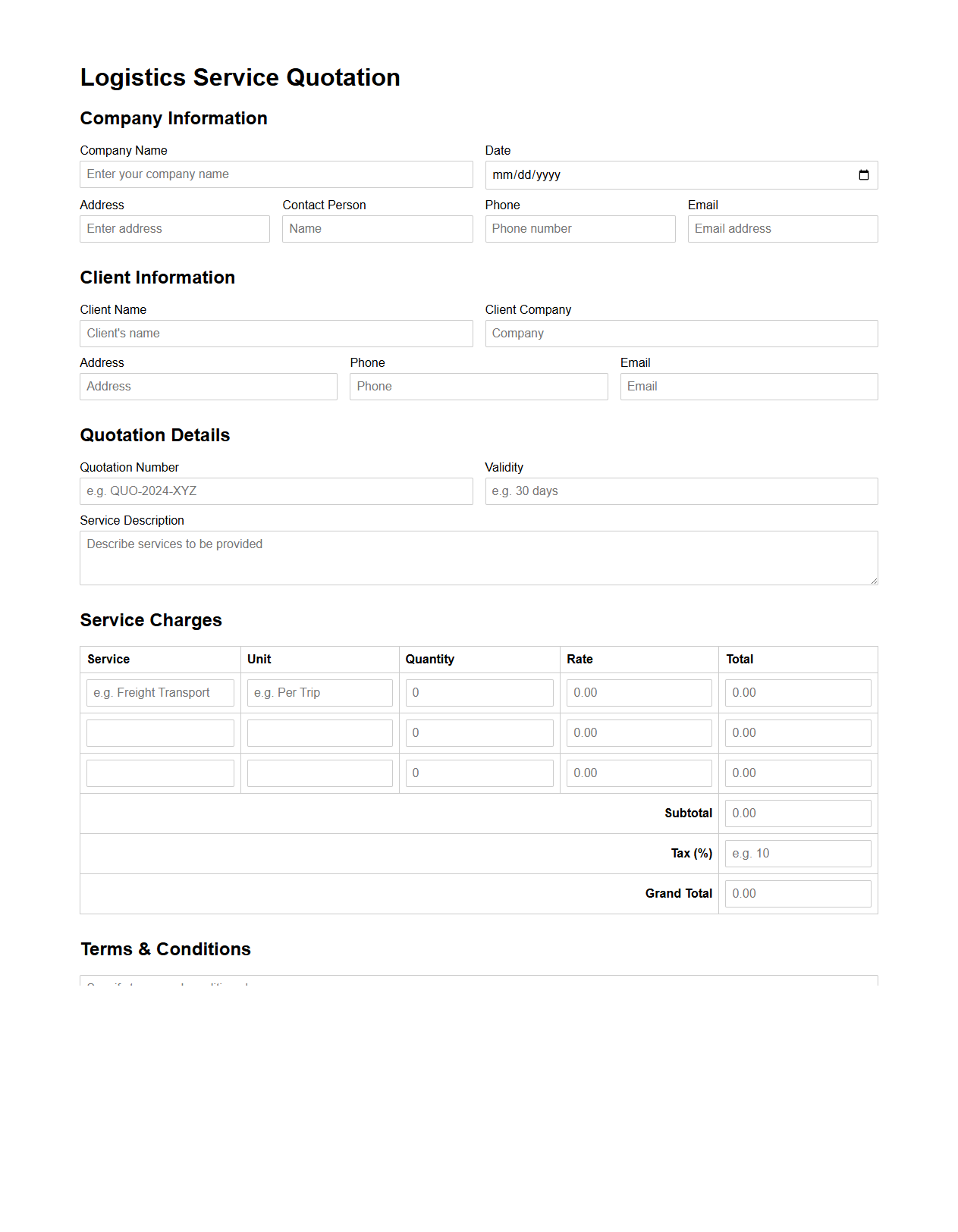 Customizable Logistics Service Quotation Template