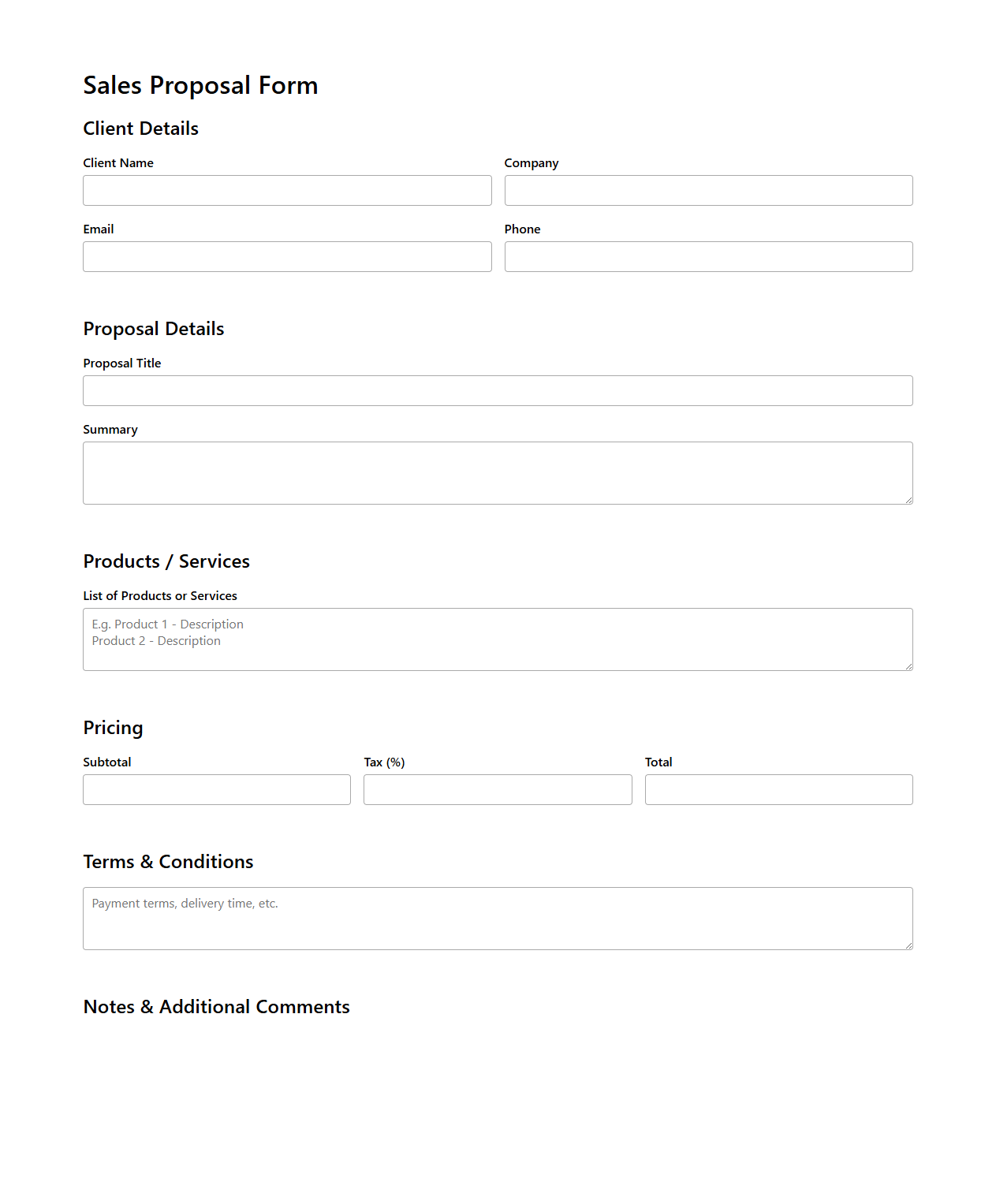 Customizable Sales Proposal Form