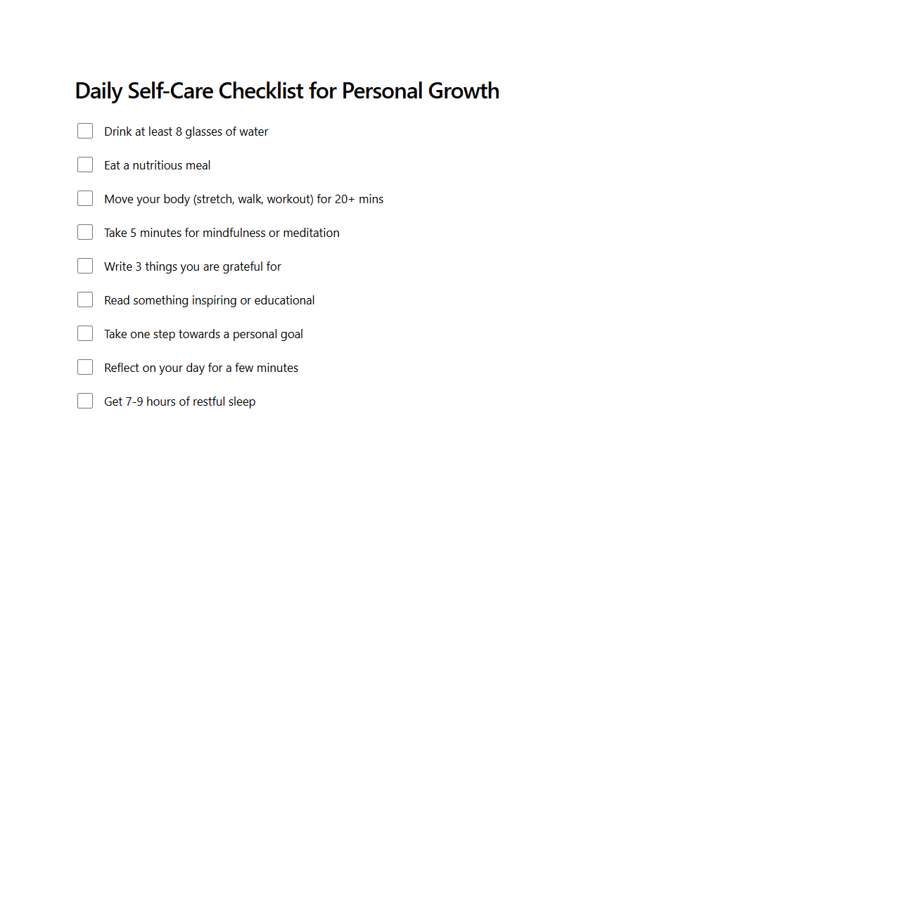 Daily Self-Care Checklist for Personal Growth