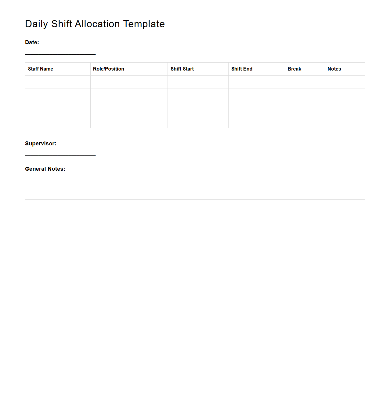 Daily Shift Allocation Template