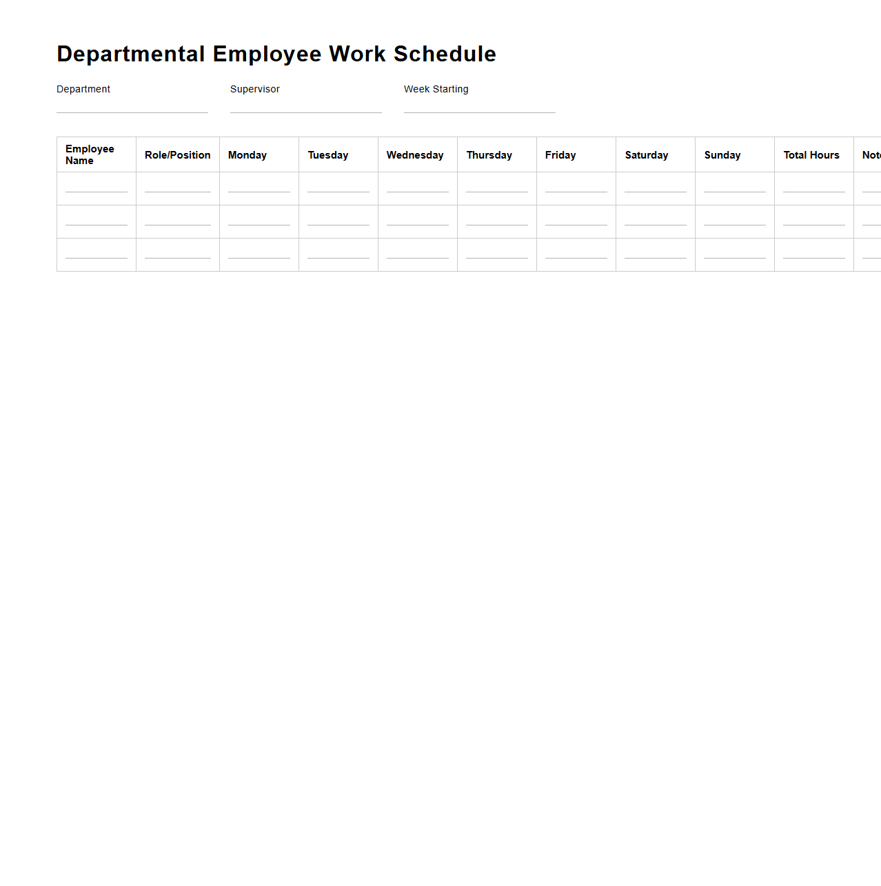 Departmental Employee Work Schedule Template