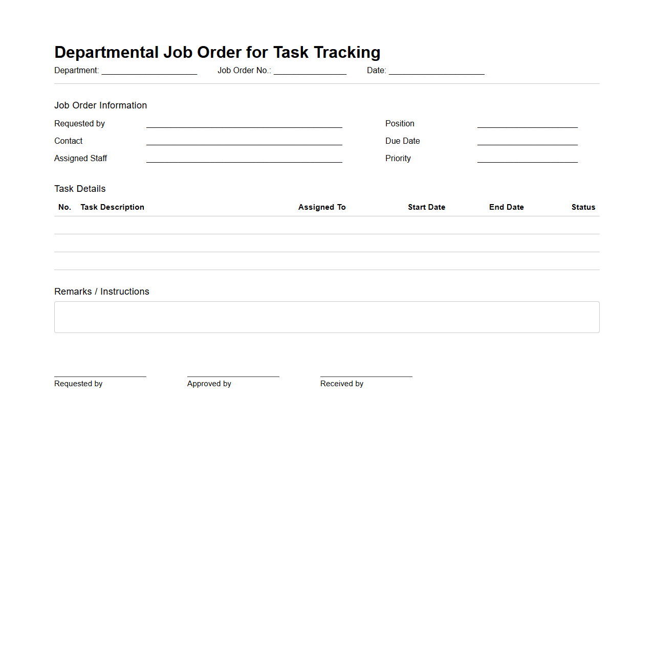 Departmental Job Order for Task Tracking