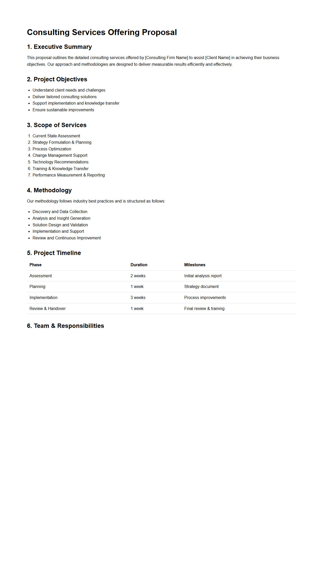 Detailed Consulting Services Offering Proposal