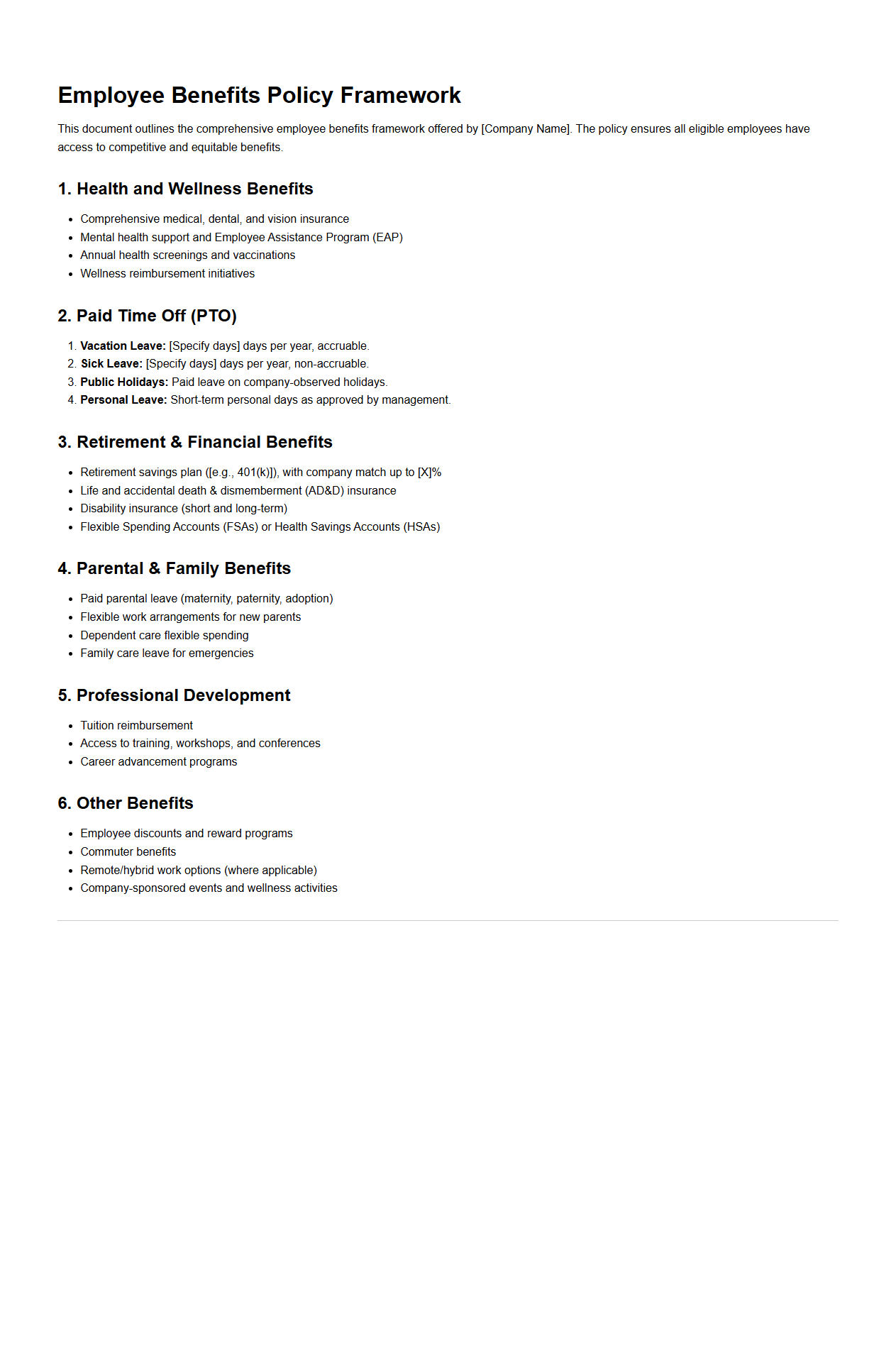 Detailed Employee Benefits Policy Framework