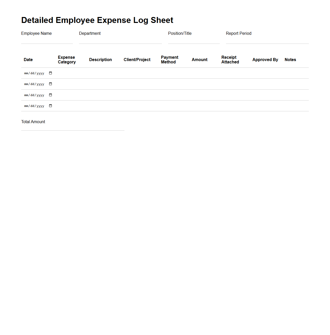 Detailed Employee Expense Log Sheet