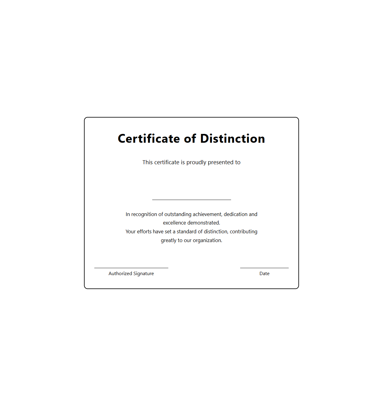Distinction Achievement Certificate Template for Organizations