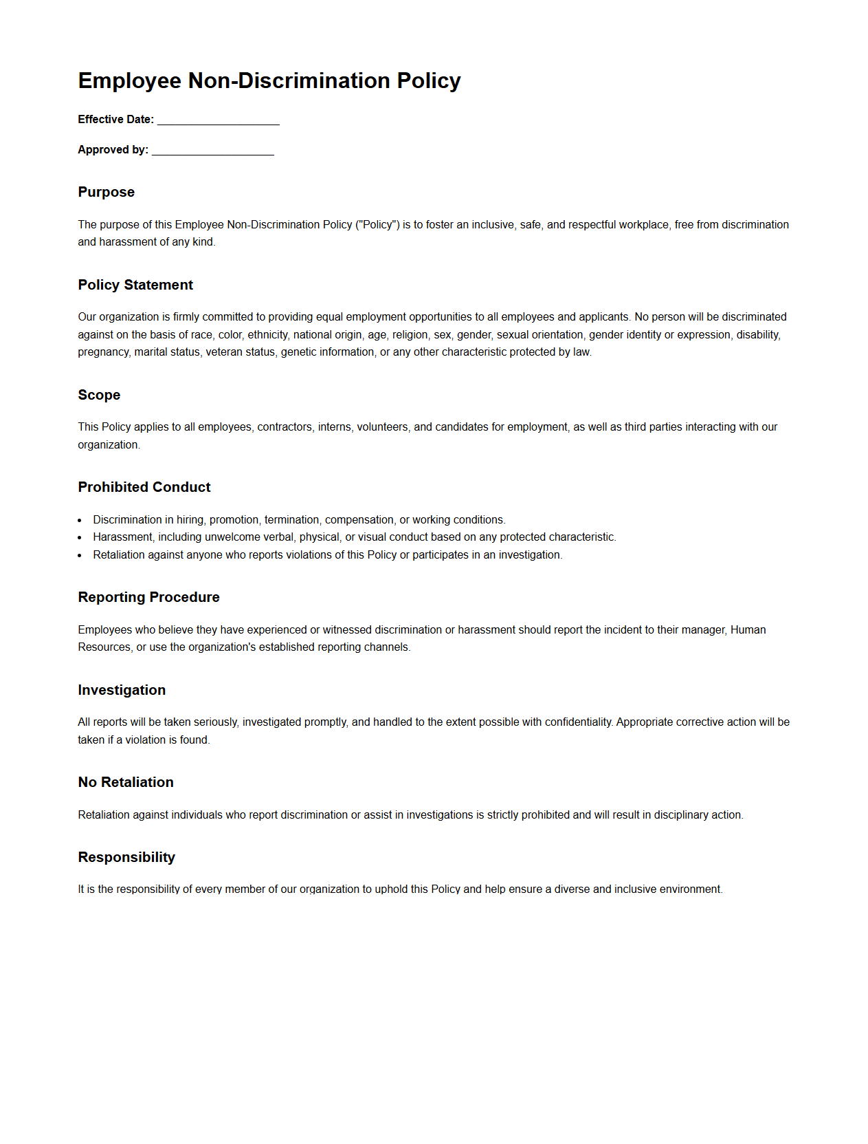Employee Non-Discrimination Policy Template for Teams