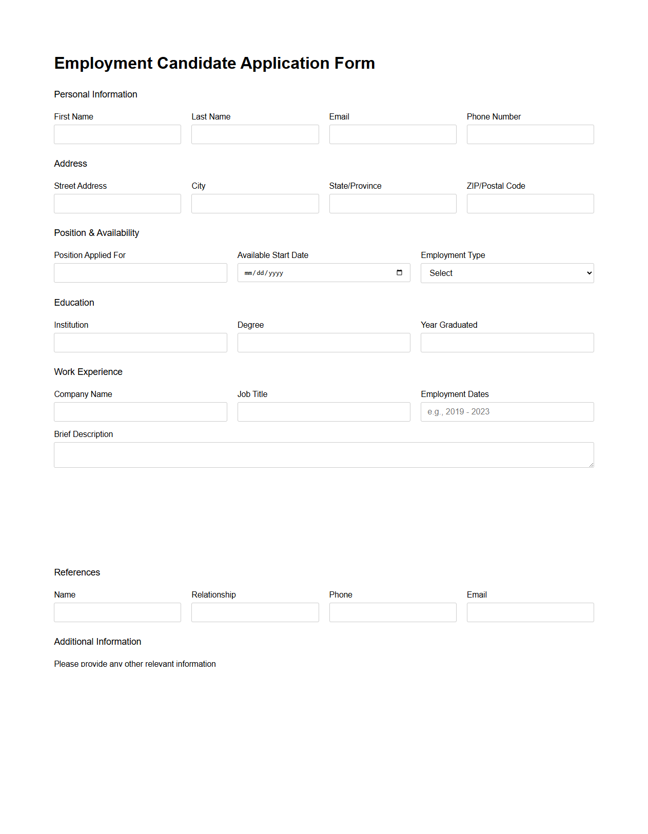 Employment Candidate Application Form