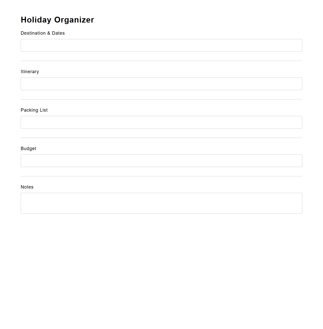 Empty Holiday Organizer Layout