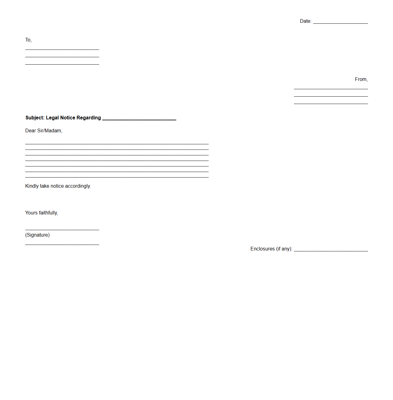 Empty Legal Notice Letter Shell