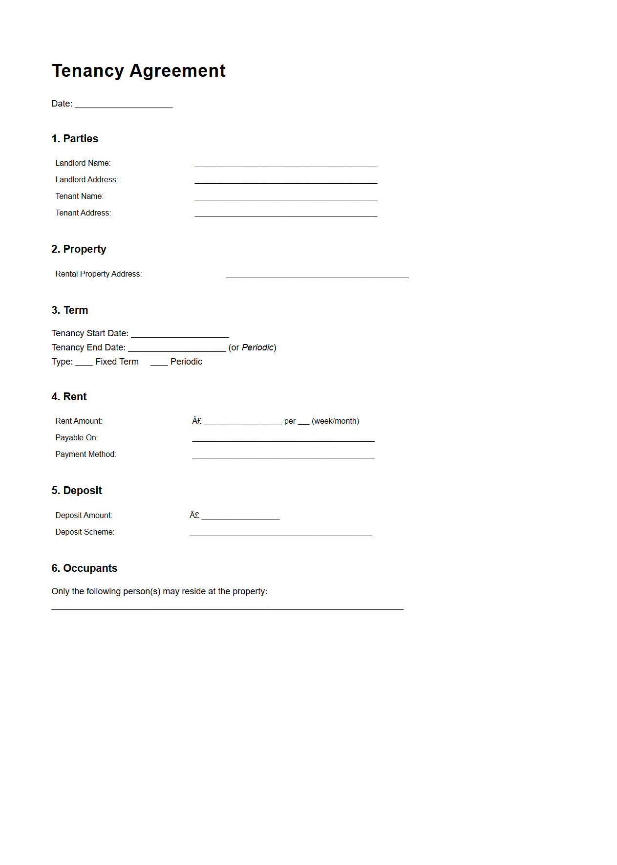 Empty Tenancy Agreement for House Rental