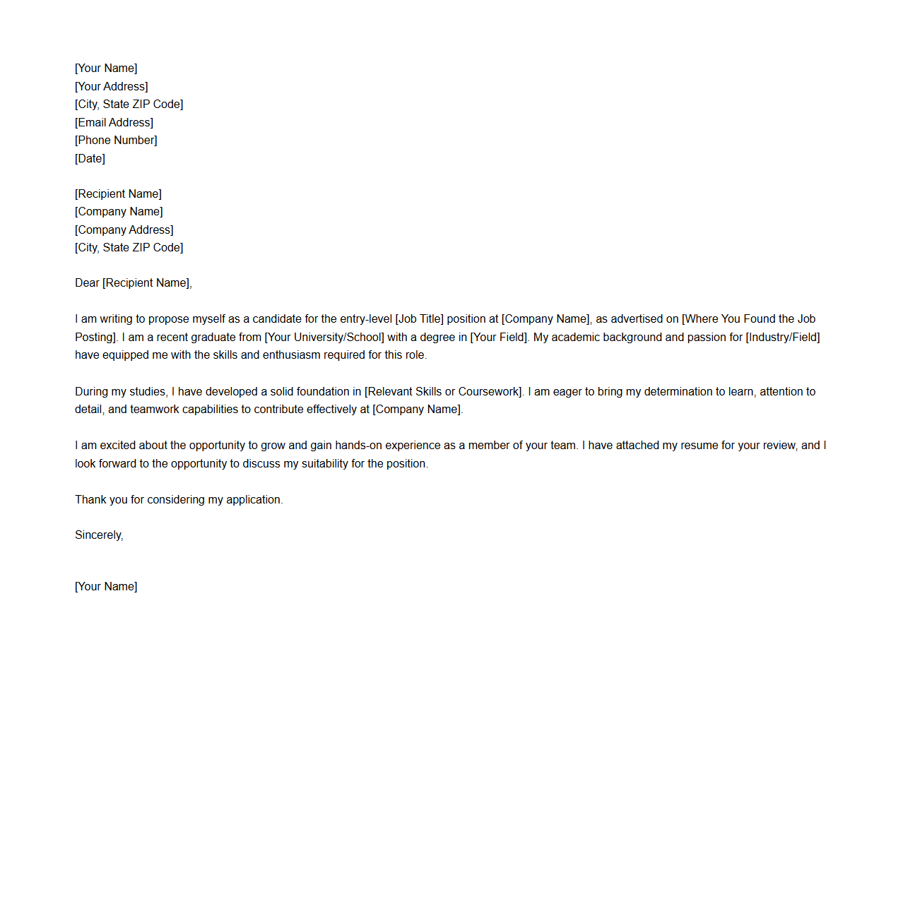 Entry-Level Job Proposal Letter Draft