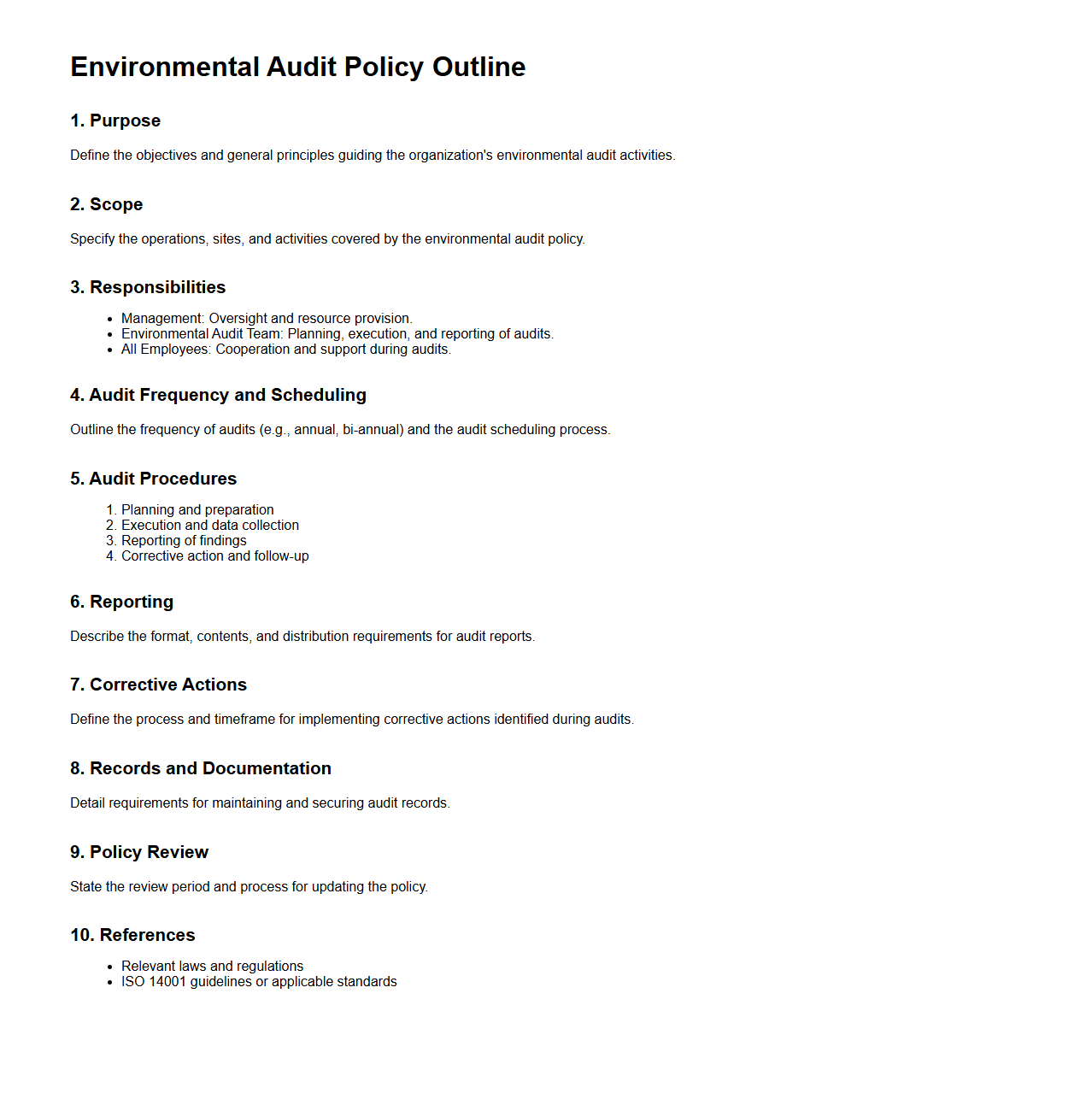 Environmental Audit Policy Outline Example