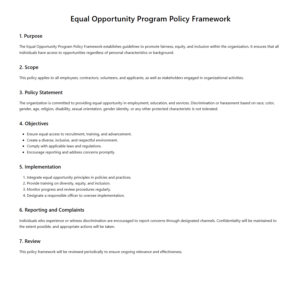 Equal Opportunity Program Policy Framework