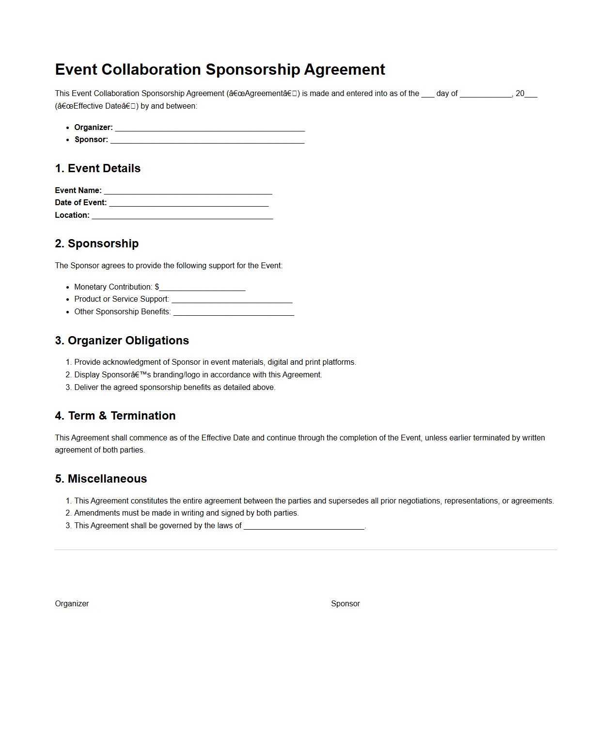 Event Collaboration Sponsorship Agreement